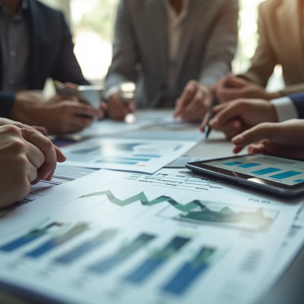 Manos trabajando en análisis financiero